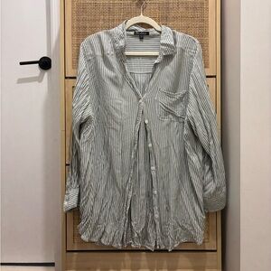 New Leaf linen style striped button up blouse muted tones